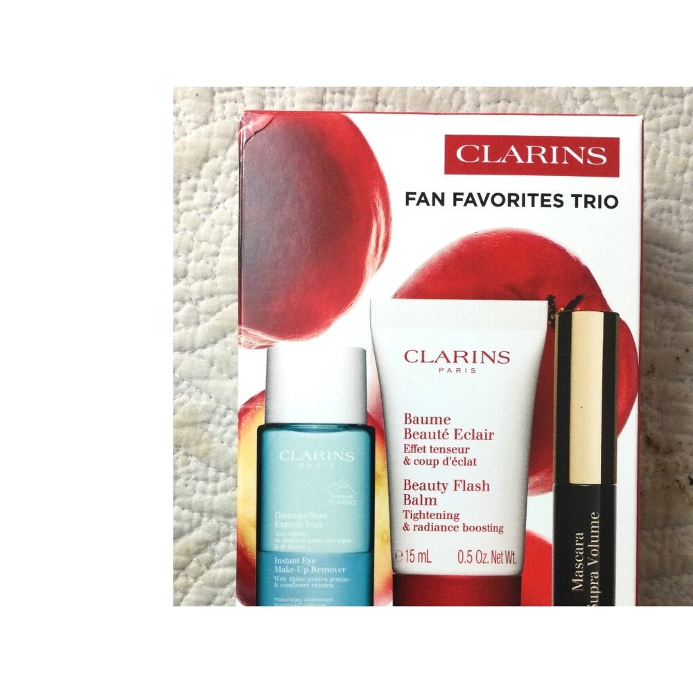 Clarins Fan Favorites Trio:Instant Eye Makeup Remover*Beauty Balm*Volume Mascara
